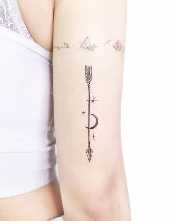 Arrow moon and star tattoo