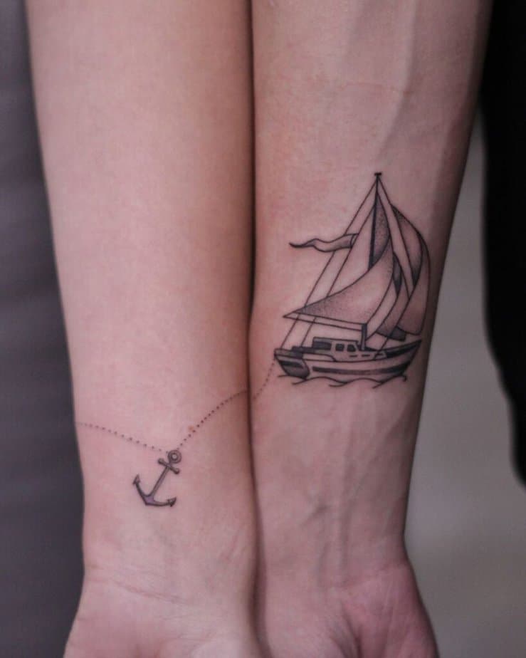 Boat and anchor tattoo for couples