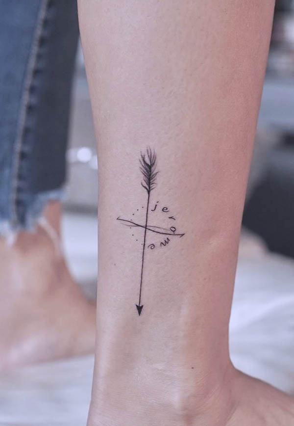 Name and arrow ankle tattoo