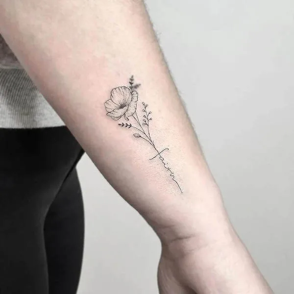 Poppy and “faith” wrist tattoo