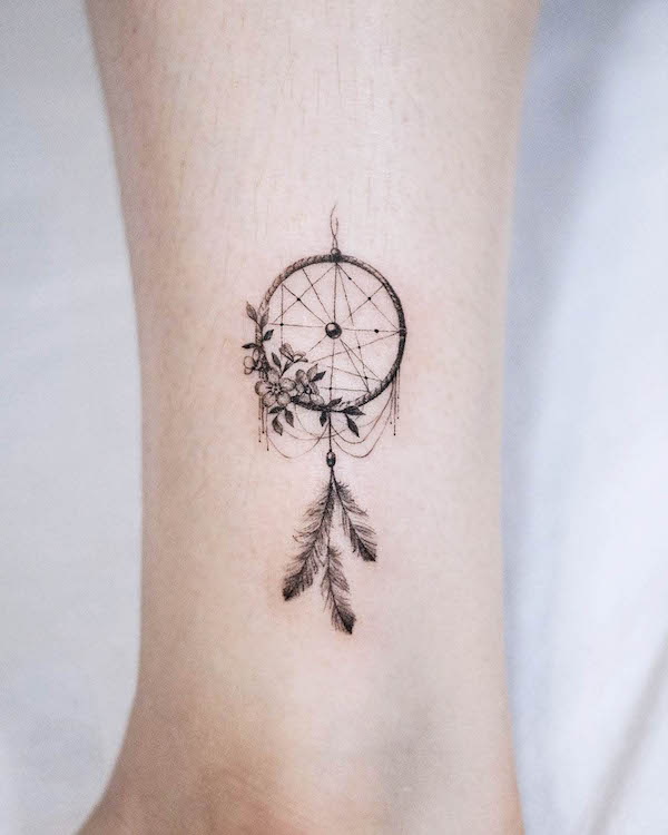 Small dreamcatcher ankle tattoo