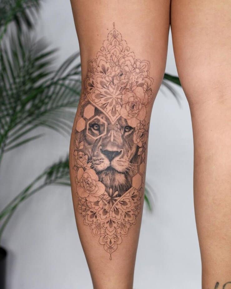 Ornamental lion tattoo