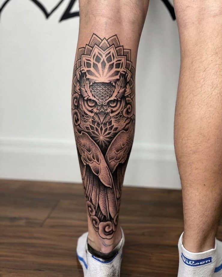 Owl and mandala tattoo