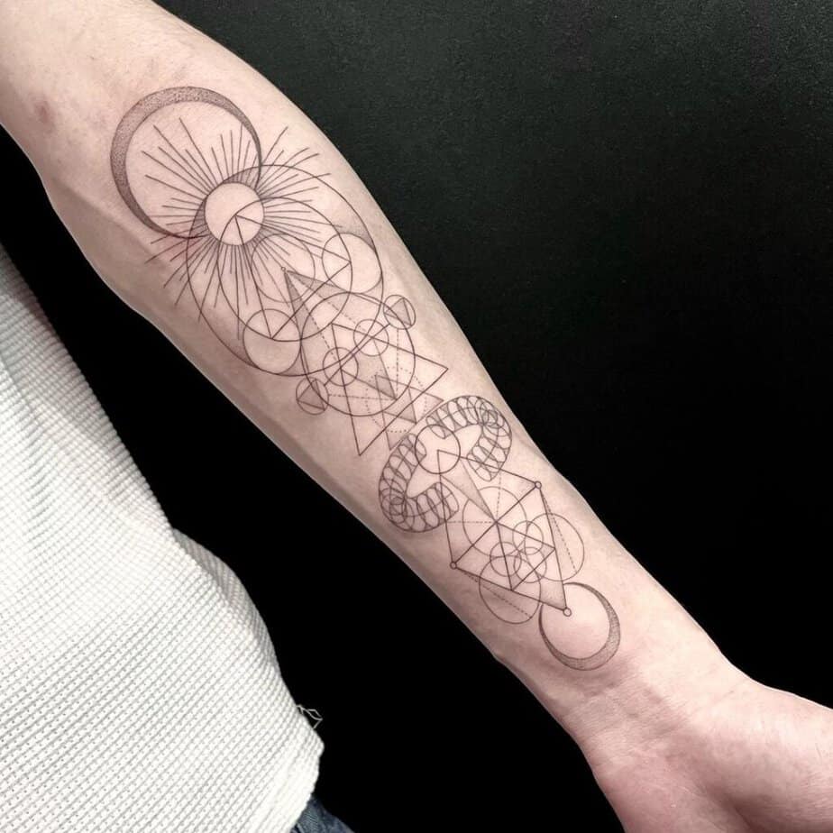 A fine-line geometric tattoo