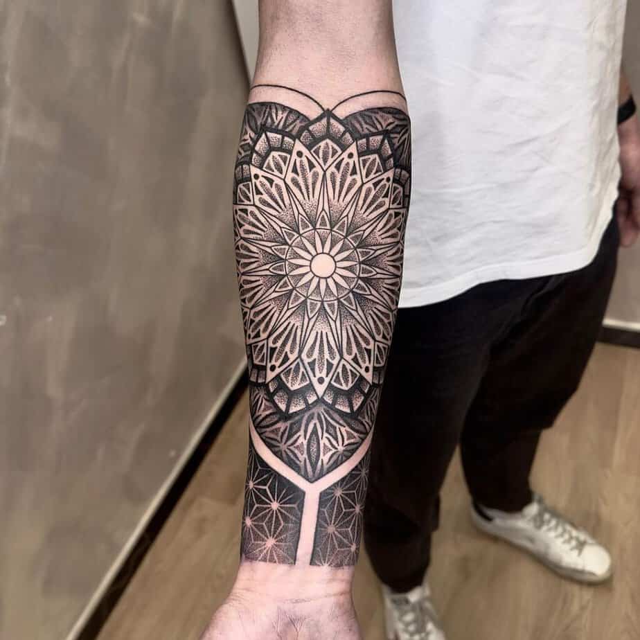 A mandala-style tattoo