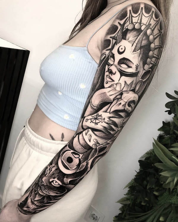 Badass full sleeve tattoo for women