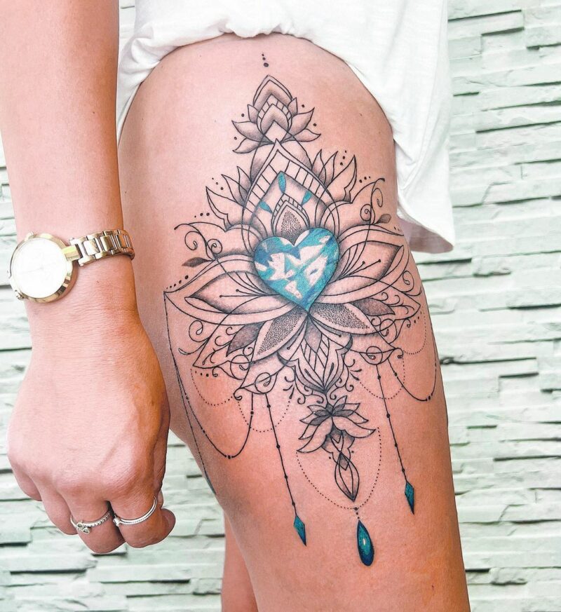 Dreamy heart and lotus mandala