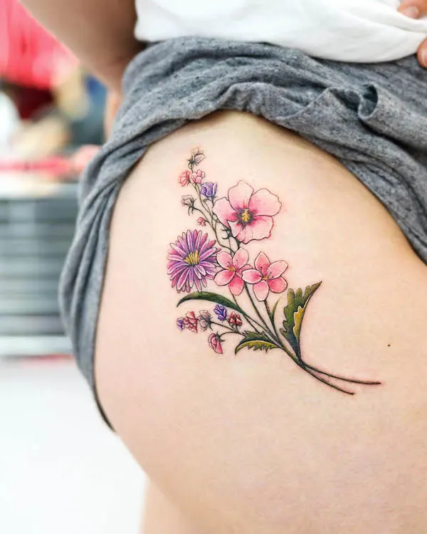 Family birth flowers tattoo