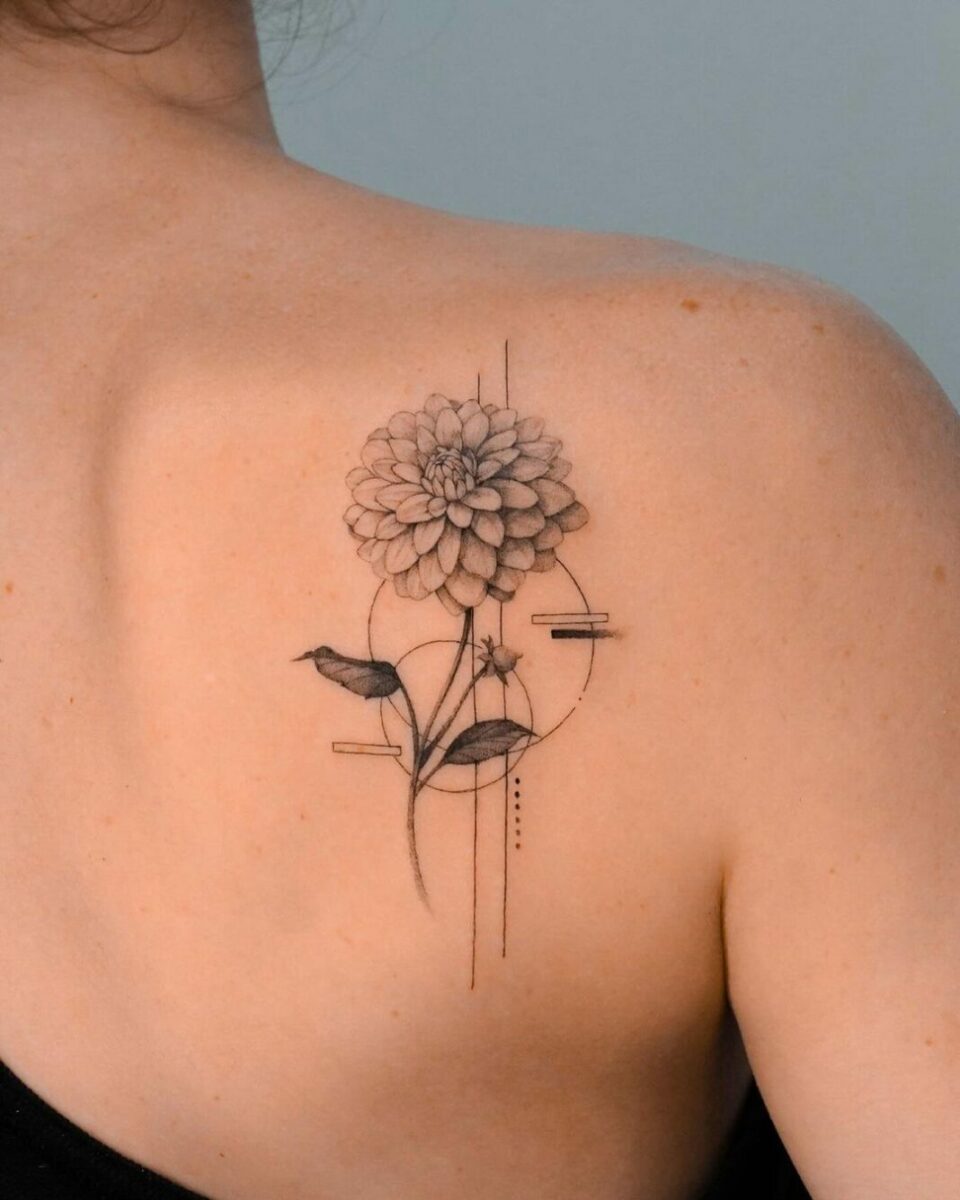 Geometrical tattoo designs with flowers