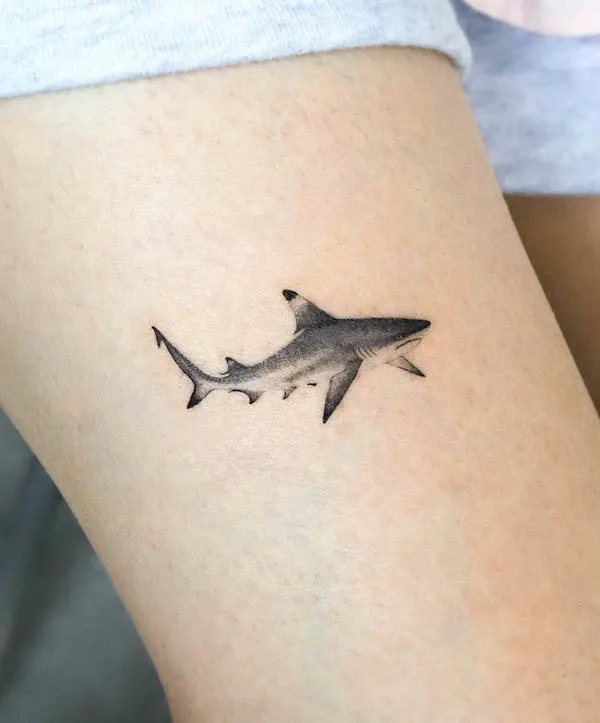 Small shark thigh tattoo