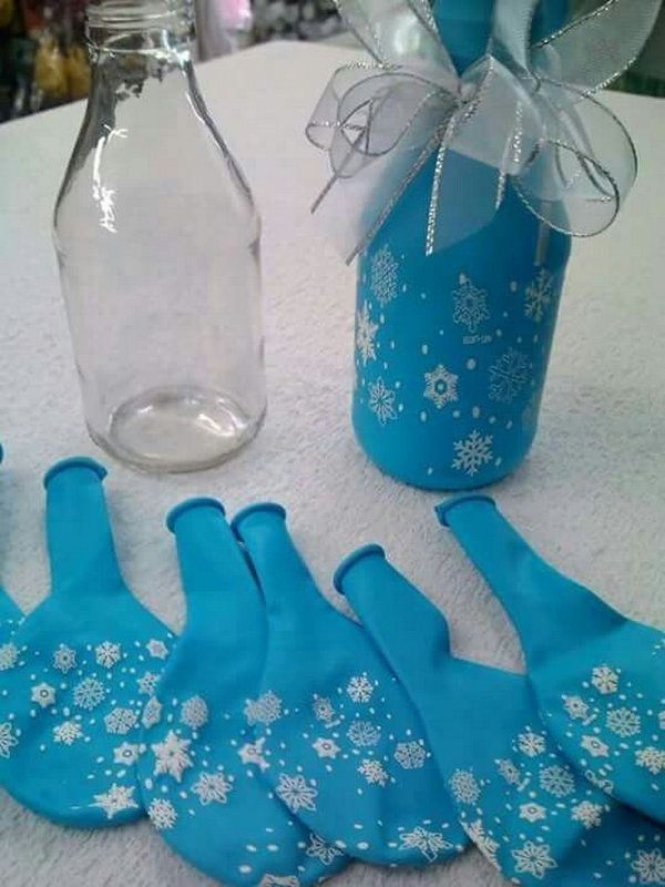 Balloon Covered Bottle Centerpieces.