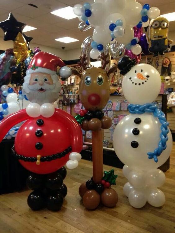 Balloon Santa, snowman and ho ho for Christmas party.