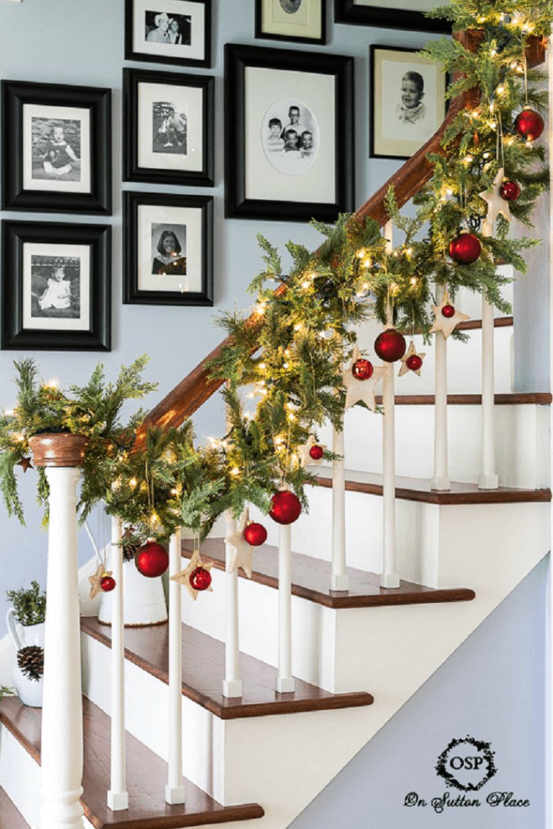 Christmas stairway decor.