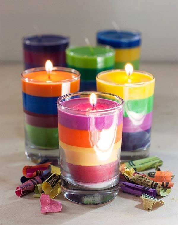 Homemade candles are another great use for broken crayons.