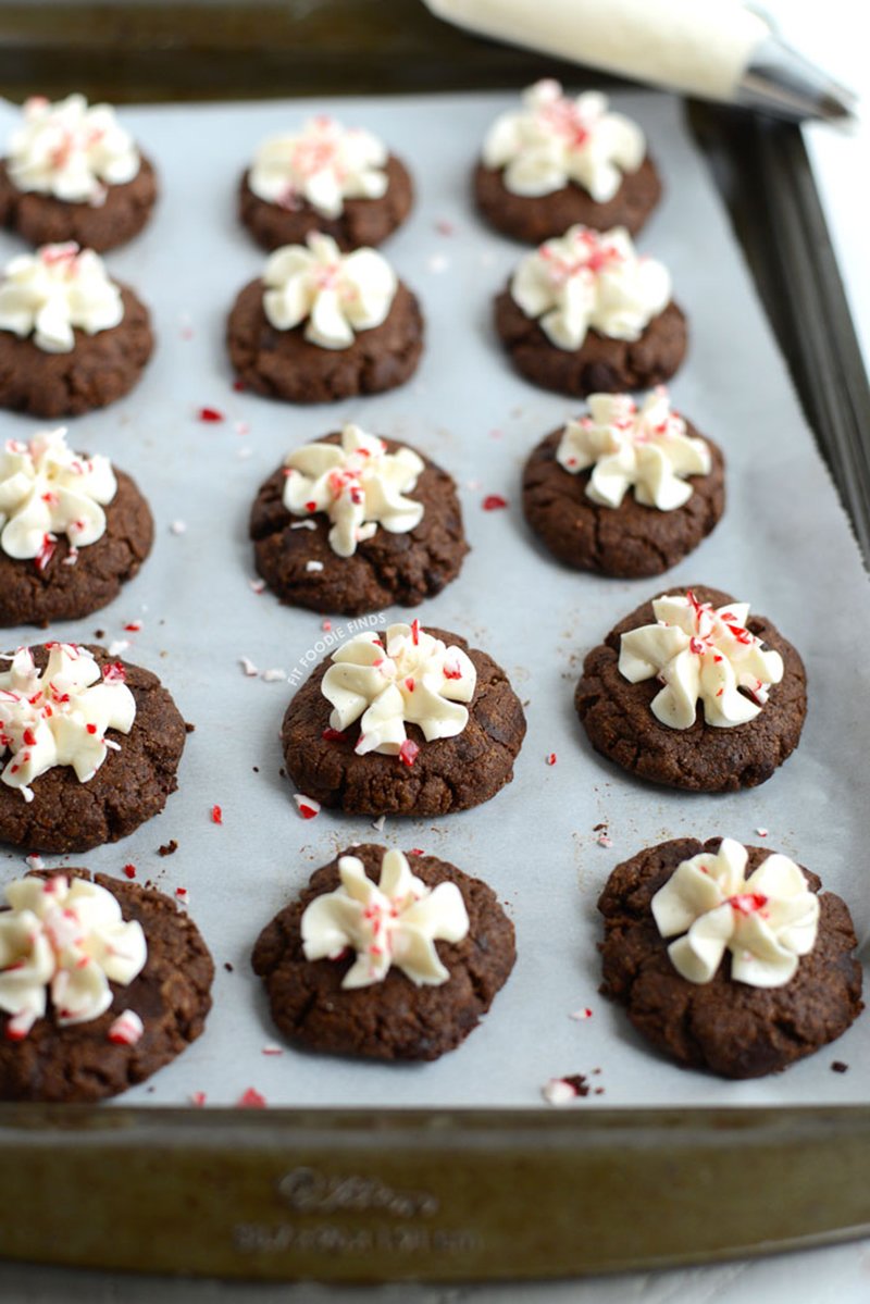 Paleo Hot Cocoa Cookies with Vanilla Frosting by Fit Foodie Finds.