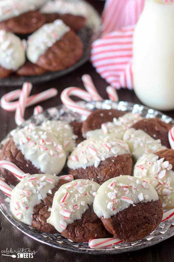 White Chocolate Dipped Chocolate Peppermint Cookies