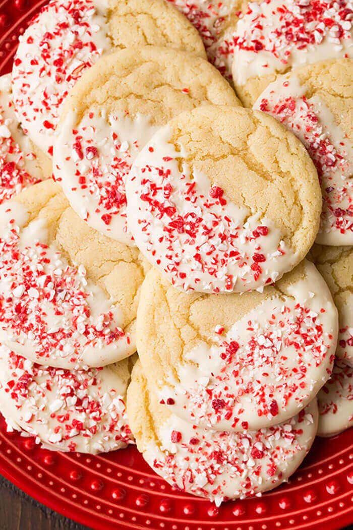 White Chocolate Dipped Peppermint Sugar Cookies.