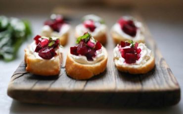 Beet Bruschetta with Goat Cheese and Basil