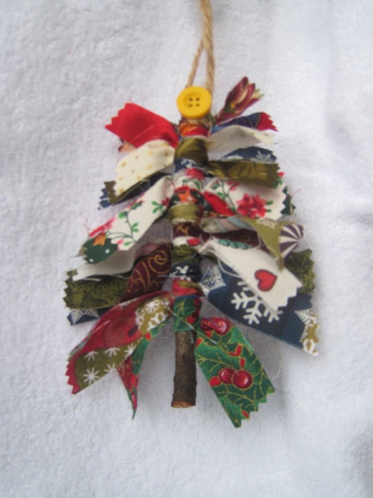 Fun to do DIY Primitive Scrap Fabric Tree Ornaments.