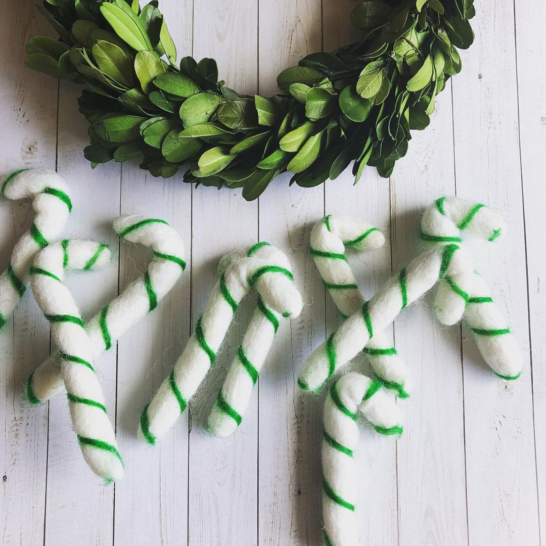 Adorable candy canes made of needle felted wool.