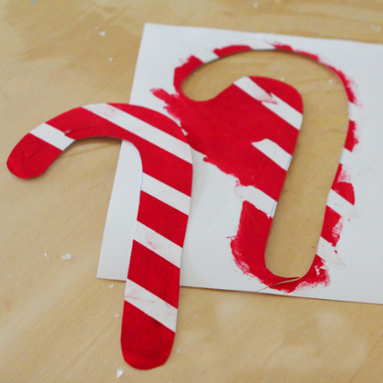 Candy cane tape resist art.