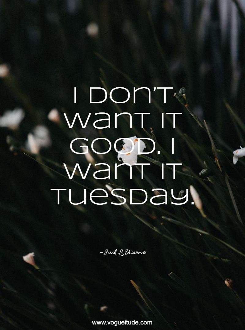 I don’t want it good. I want it Tuesday.