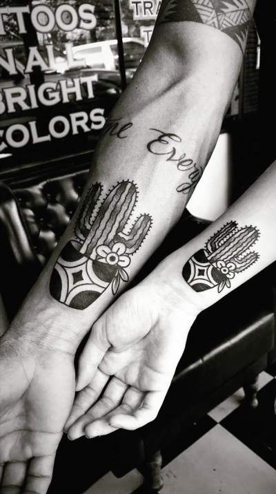 Always Together Cactus Tattoo Idea 