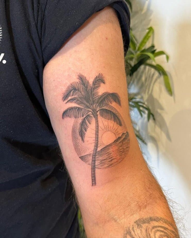 A beach tattoo with a palm tree