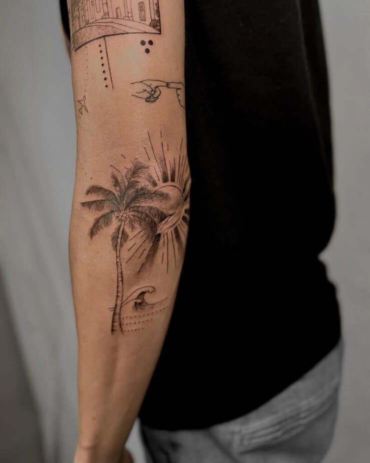 A palm tree tattoo sleeve