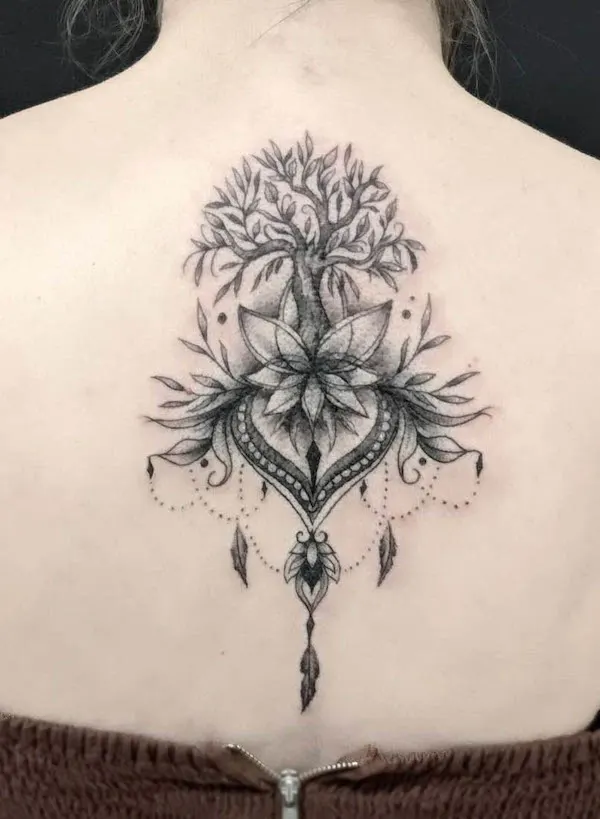 Lotus ornamental back tattoo