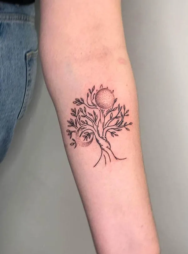 Sun and moon tree of life tattoo