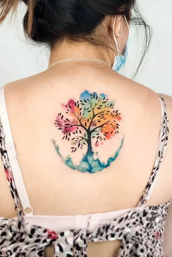 Watercolor tree of life back tattoo