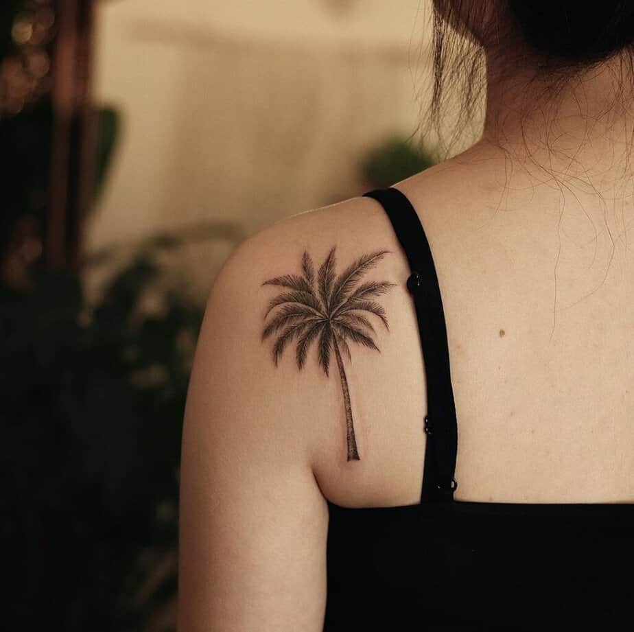 palm tree shoulder tattoo